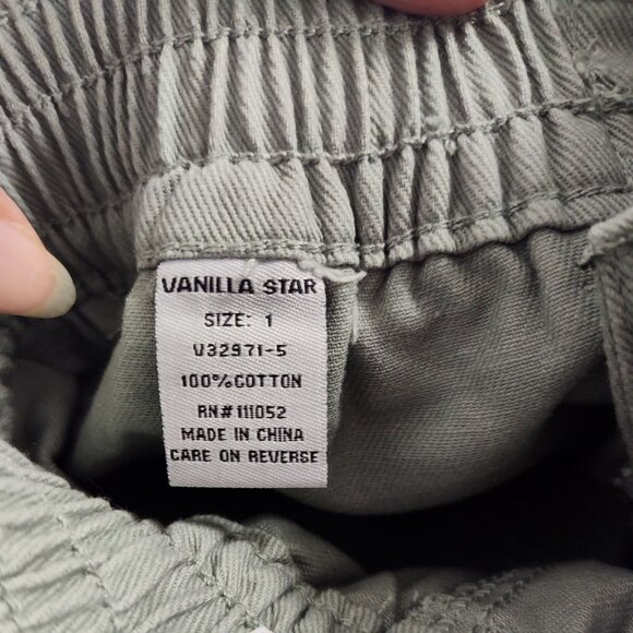 Vanilla Star Green Elastic Waist Twill Shorts Women Size 1 25 Dual Buttons - Picture 5 of 9